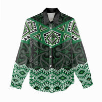 New Zealand Aotearoa Women Casual Shirt Green Taniko Art Maori Pattern LT05 - Polynesian Pride