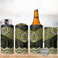 New Zealand Aotearoa 4 in 1 Can Cooler Tumbler Yellow Taniko Art Maori Pattern LT05 - Polynesian Pride