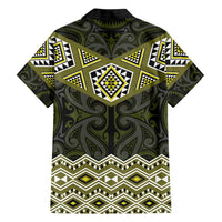 New Zealand Aotearoa Family Matching Off Shoulder Maxi Dress and Hawaiian Shirt Yellow Taniko Art Maori Pattern LT05 - Polynesian Pride