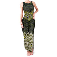 New Zealand Aotearoa Family Matching Tank Maxi Dress and Hawaiian Shirt Yellow Taniko Art Maori Pattern LT05 Mom's Dress Yellow - Polynesian Pride