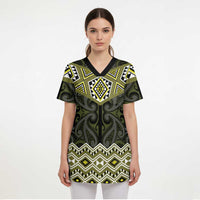 New Zealand Aotearoa Scrub Top Yellow Taniko Art Maori Pattern - Polynesian Pride