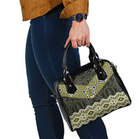 New Zealand Aotearoa Shoulder Handbag Yellow Taniko Art Maori Pattern