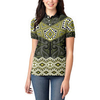 New Zealand Aotearoa Women Polo Shirt Yellow Taniko Art Maori Pattern