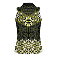 New Zealand Aotearoa Women Sleeveless Polo Shirt Yellow Taniko Art Maori Pattern