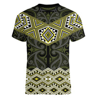 New Zealand Aotearoa Women V-Neck T-Shirt Yellow Taniko Art Maori Pattern LT05 - Polynesian Pride