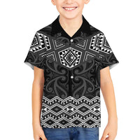 New Zealand Aotearoa Family Matching Long Sleeve Bodycon Dress and Hawaiian Shirt Black Taniko Art Maori Pattern LT05 Son's Shirt Black - Polynesian Pride