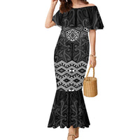 New Zealand Aotearoa Family Matching Mermaid Dress and Hawaiian Shirt Black Taniko Art Maori Pattern LT05 Mom's Dress Black - Polynesian Pride