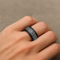 New Zealand Aotearoa Spinner Ring Black Taniko Art Maori Pattern LT05 - Polynesian Pride