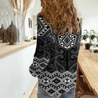 New Zealand Aotearoa Women Casual Shirt Black Taniko Art Maori Pattern LT05 - Polynesian Pride