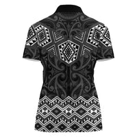 New Zealand Aotearoa Women Polo Shirt Black Taniko Art Maori Pattern