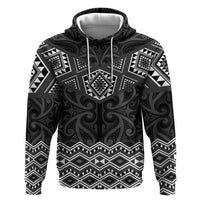 New Zealand Aotearoa Zip Hoodie Black Taniko Art Maori Pattern