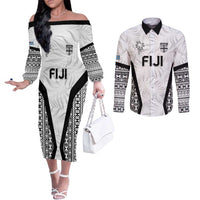 Custom Fiji 2026 Rugby Couples Matching Off The Shoulder Long Sleeve Dress and Long Sleeve Button Shirt Fijian Tapa Pattern