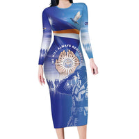 Personalised Marshall Islands Remembrance Day Family Matching Long Sleeve Bodycon Dress and Hawaiian Shirt We Will Always Remember LT05 Mom's Dress Blue - Polynesian Pride