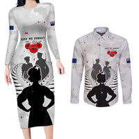 New Zealand ANZAC Day Couples Matching Long Sleeve Bodycon Dress and Long Sleeve Button Shirt For The Nurse Lest We Forget LT05 White - Polynesian Pride