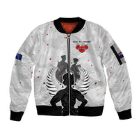 New Zealand ANZAC Day Sleeve Zip Bomber Jacket For The Nurse Lest We Forget LT05 Unisex White - Polynesian Pride