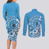 Personalised Penrhyn Gospel Day Couples Matching Long Sleeve Bodycon Dress and Long Sleeve Button Shirt Cook Islands Tribal Pattern LT05 - Polynesian Pride