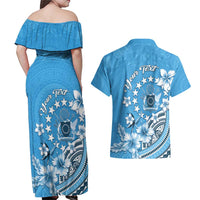 Personalised Penrhyn Gospel Day Couples Matching Off Shoulder Maxi Dress and Hawaiian Shirt Cook Islands Tribal Pattern LT05 - Polynesian Pride
