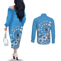 Personalised Penrhyn Gospel Day Couples Matching Off The Shoulder Long Sleeve Dress and Long Sleeve Button Shirt Cook Islands Tribal Pattern LT05 - Polynesian Pride