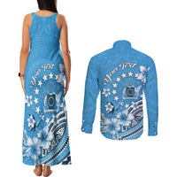 Personalised Penrhyn Gospel Day Couples Matching Tank Maxi Dress and Long Sleeve Button Shirt Cook Islands Tribal Pattern LT05 - Polynesian Pride