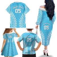 Custom Cook Islands Mauke Family Matching Off The Shoulder Long Sleeve Dress and Hawaiian Shirt Polynesian Tribal Tattoo