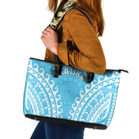 Cook Islands Mauke Leather Tote Bag Polynesian Tribal Tattoo LT05 Baby Blue - Polynesian Pride