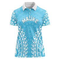 Custom Cook Islands Mauke Women Polo Shirt Polynesian Tribal Tattoo LT05 Female Baby Blue - Polynesian Pride