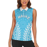 Custom Cook Islands Mauke Women Sleeveless Polo Shirt Polynesian Tribal Tattoo