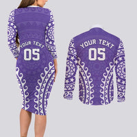 Custom Cook Islands Rarotonga Couples Matching Long Sleeve Bodycon Dress and Long Sleeve Button Shirt Polynesian Tribal Tattoo