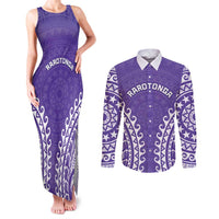 Custom Cook Islands Rarotonga Couples Matching Tank Maxi Dress and Long Sleeve Button Shirt Polynesian Tribal Tattoo