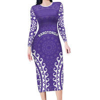 Custom Cook Islands Rarotonga Family Matching Long Sleeve Bodycon Dress and Hawaiian Shirt Polynesian Tribal Tattoo