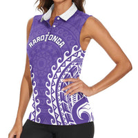 Custom Cook Islands Rarotonga Women Sleeveless Polo Shirt Polynesian Tribal Tattoo