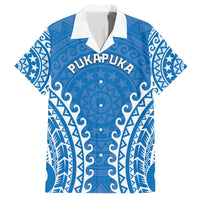 Custom Cook Islands Pukapuka Family Matching Off The Shoulder Long Sleeve Dress and Hawaiian Shirt Polynesian Tribal Tattoo LT05 Dad's Shirt - Short Sleeve Blue - Polynesian Pride