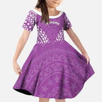 Custom Cook Islands Mangaia Family Matching Puletasi and Hawaiian Shirt Polynesian Tribal Tattoo LT05 Daughter's Dress Pink - Polynesian Pride