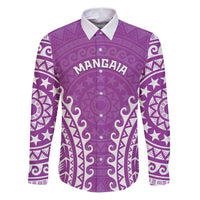 Custom Cook Islands Mangaia Family Matching Puletasi and Hawaiian Shirt Polynesian Tribal Tattoo LT05 Dad's Shirt - Long Sleeve Pink - Polynesian Pride