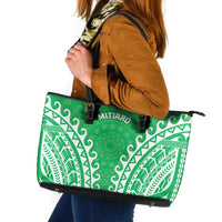 Cook Islands Mitiaro Leather Tote Bag Polynesian Tribal Tattoo LT05 Green - Polynesian Pride