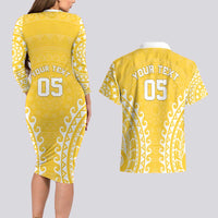 Custom Cook Islands Aitutaki Couples Matching Long Sleeve Bodycon Dress and Hawaiian Shirt Polynesian Tribal Tattoo