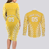 Custom Cook Islands Aitutaki Couples Matching Long Sleeve Bodycon Dress and Long Sleeve Button Shirt Polynesian Tribal Tattoo