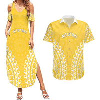 Custom Cook Islands Aitutaki Couples Matching Summer Maxi Dress and Hawaiian Shirt Polynesian Tribal Tattoo