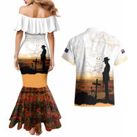 Australia And New Zealand ANZAC Day Couples Matching Mermaid Dress and Hawaiian Shirt Battle Of Beersheba LT05 - Polynesian Pride