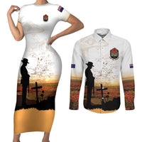 Australia And New Zealand ANZAC Day Couples Matching Short Sleeve Bodycon Dress and Long Sleeve Button Shirt Battle Of Beersheba LT05 Beige - Polynesian Pride