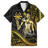 Filipinos Lapu Lapu Hero Family Matching Puletasi and Hawaiian Shirt Gold Polynesian Tribal Tattoo LT05 Dad's Shirt - Short Sleeve Gold - Polynesian Pride