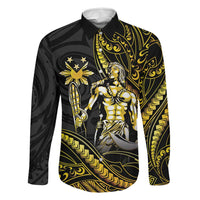 Filipinos Lapu Lapu Hero Family Matching Short Sleeve Bodycon Dress and Hawaiian Shirt Gold Polynesian Tribal Tattoo LT05 Dad's Shirt - Long Sleeve Gold - Polynesian Pride
