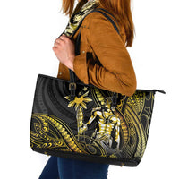 Filipinos Lapu Lapu Hero Leather Tote Bag Gold Polynesian Tribal Tattoo