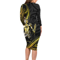 Filipinos Lapu Lapu Hero Long Sleeve Bodycon Dress Gold Polynesian Tribal Tattoo LT05 - Polynesian Pride