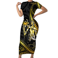 Filipinos Lapu Lapu Hero Short Sleeve Bodycon Dress Gold Polynesian Tribal Tattoo LT05 Long Dress Gold - Polynesian Pride