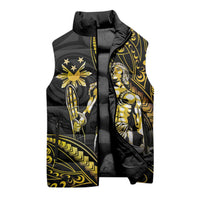 Filipinos Lapu Lapu Hero Sleeveless Puffer Jacket Gold Polynesian Tribal Tattoo