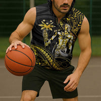 Filipinos Lapu Lapu Hero Sleeveless Zip Hoodie Gold Polynesian Tribal Tattoo LT05 - Polynesian Pride
