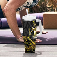 Filipinos Lapu Lapu Hero Tumbler With Handle Gold Polynesian Tribal Tattoo