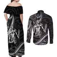 Filipinos Lapu Lapu Hero Couples Matching Off Shoulder Maxi Dress and Long Sleeve Button Shirt Black Polynesian Tribal Tattoo LT05 - Polynesian Pride