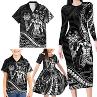 Filipinos Lapu Lapu Hero Family Matching Long Sleeve Bodycon Dress and Hawaiian Shirt Black Polynesian Tribal Tattoo LT05 - Polynesian Pride